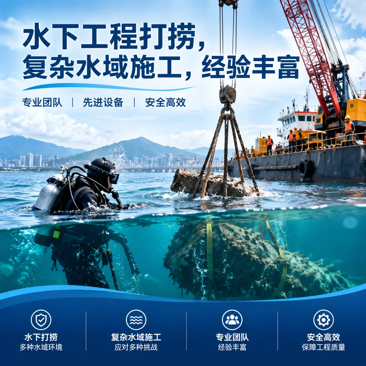 水下工程打捞，复杂水域施工，经验丰富孝南